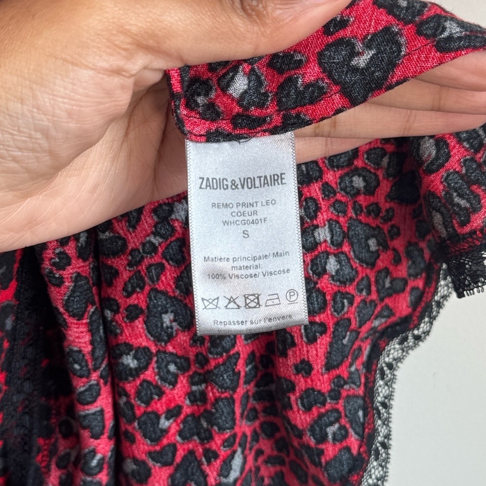 Zadig & Voltaire Remo Print Leopard Coeur Ruffle Dress in Red/Black - S - Picture 7 of 7